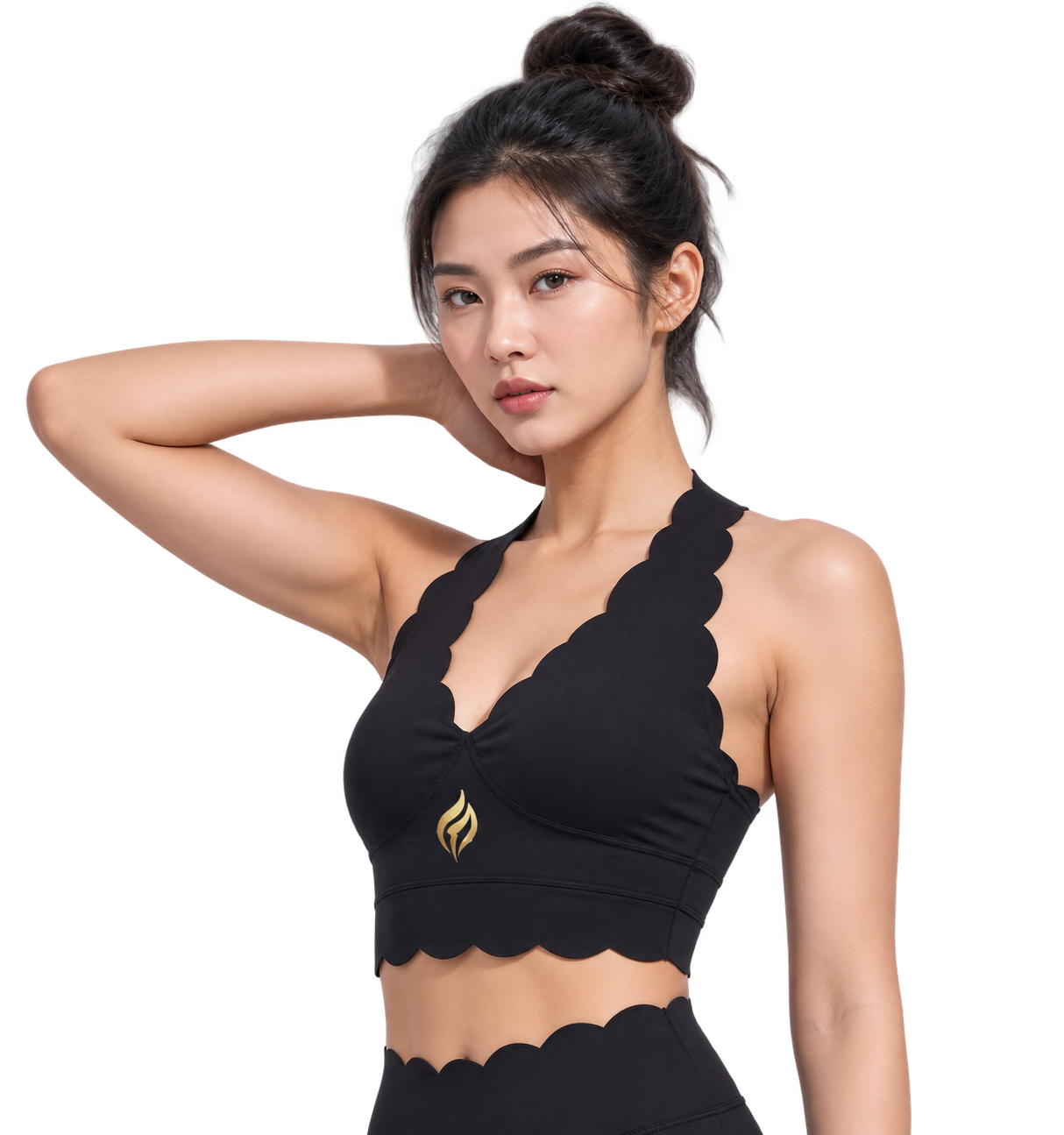 Scallop Halter Bra — Black