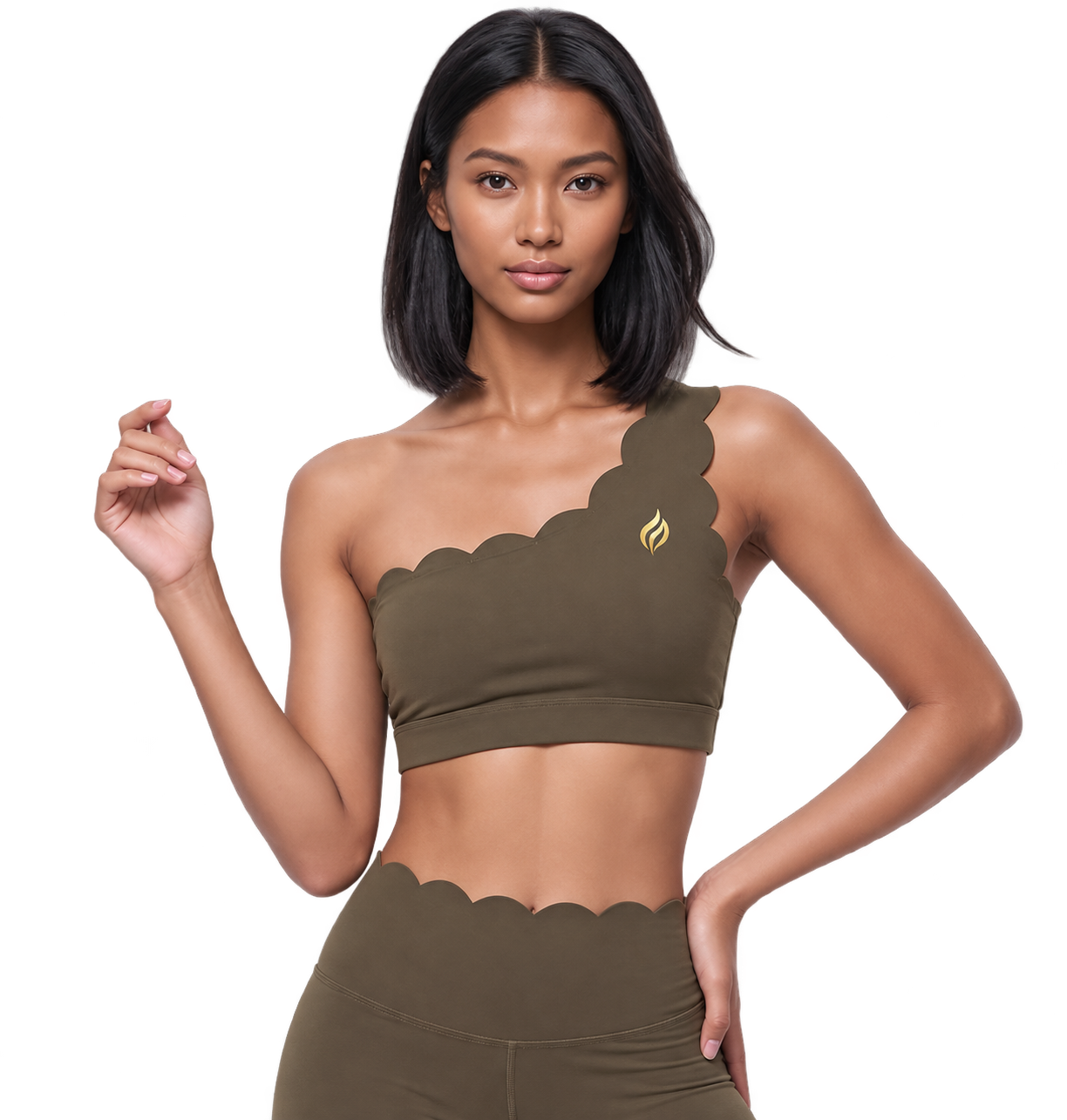 Scallop One-Shoulder Bra — Olive Green